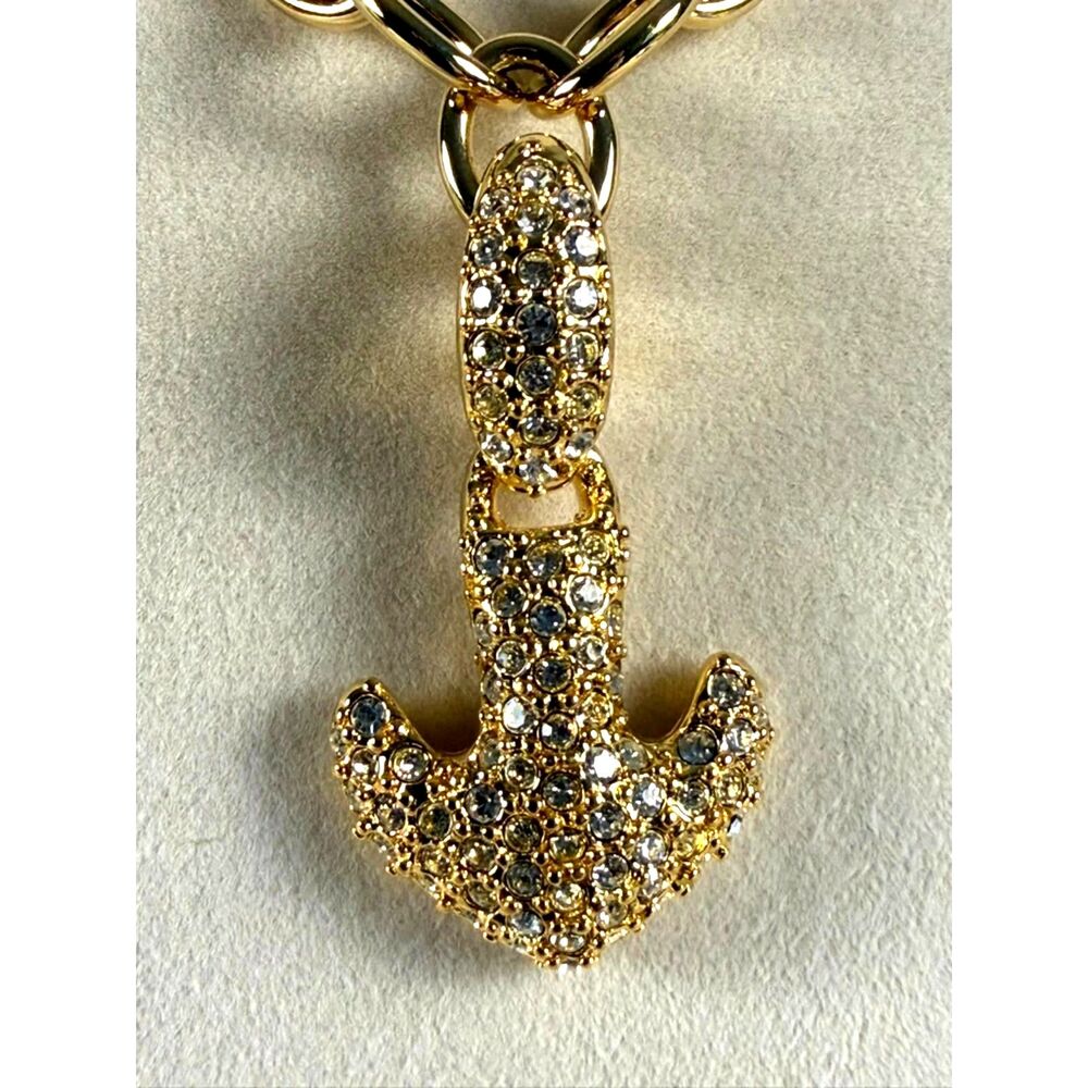 NWT Napier Crystal Anchor Necklace Gold Tone Removable Pendant 16"